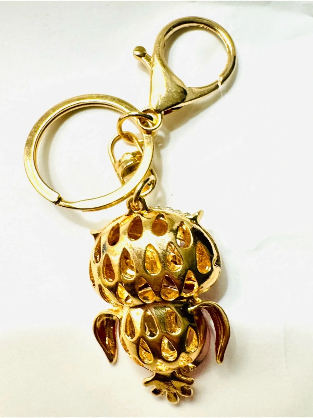 Crystal Owl Keychain with Pink Gem and Green Eyes gold tone bag charm NEW - Picture 5 of 5